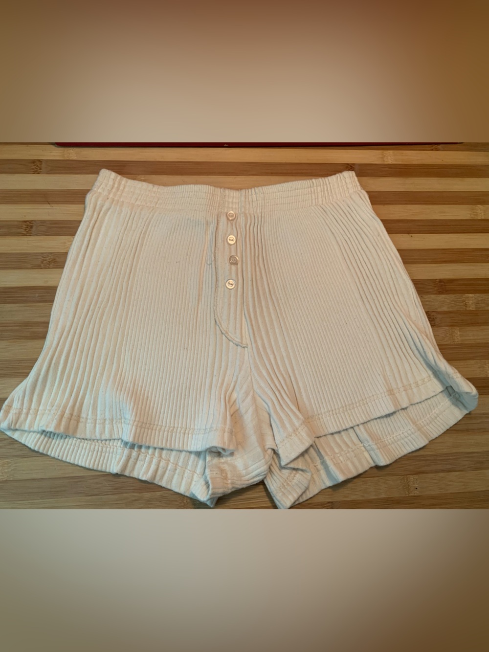 Women's Vintage High-Waist Ribbed Lounge Shorts - Cream